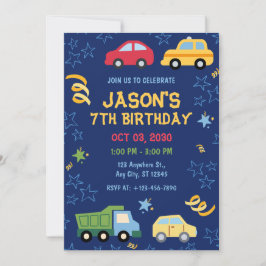 Spielzeugwagen Blue Birthday Party Einladung