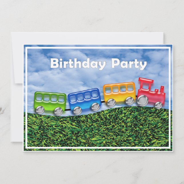 Spielzeugzug auf dem Land Einladung zum Geburtstag (Vorderseite)