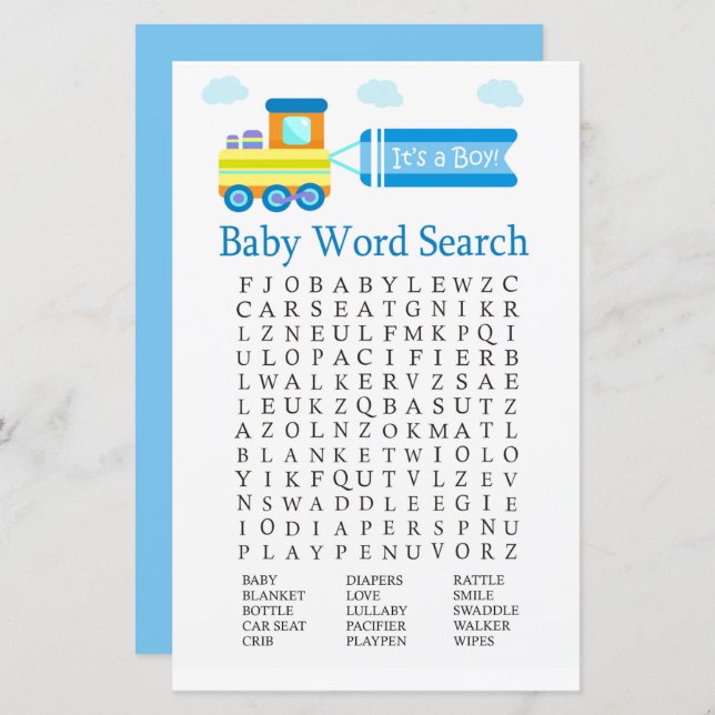 Spielzeugzug Baby Shower Word Search Game (Vorne/Hinten)