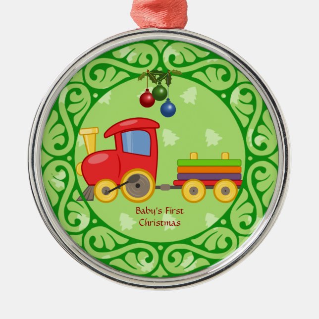 Spielzeugzug, Baby's First Christmas Ornament Aus Metall (Vorne)
