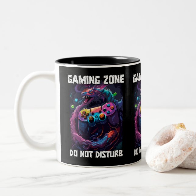 Spielzone stört nicht die Kunst des Coolen Gamer-D Zweifarbige Tasse (Mit Donut)