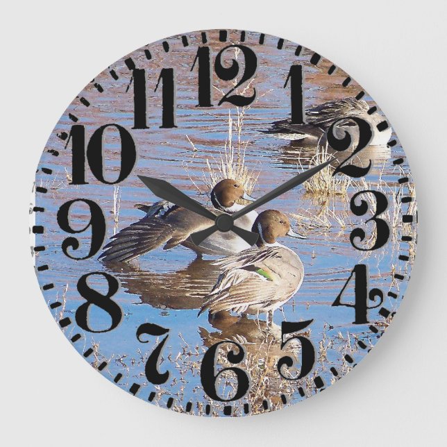 Spießenten-Enten-Vogel-Tier-große Zahl-Wanduhr Große Wanduhr (Vorderseite)