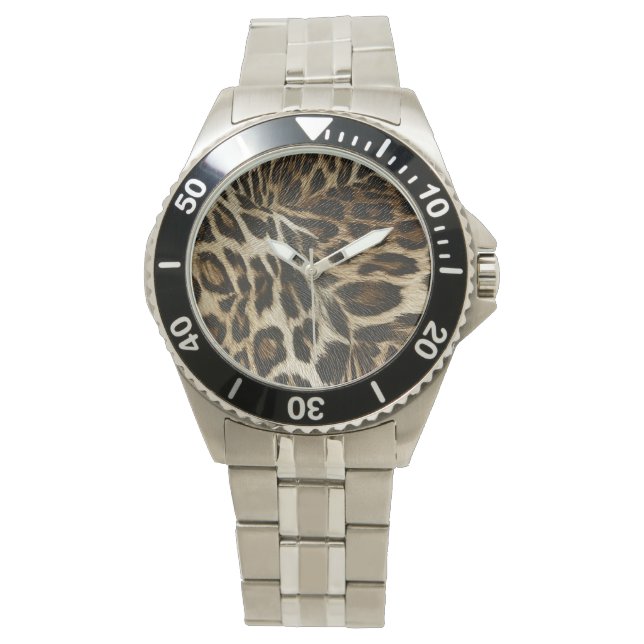Spiffy Leopard Spots Leather Grain Look Armbanduhr (Vorderseite)