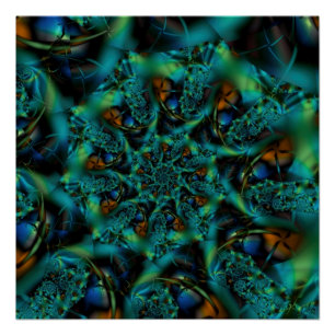 Spike   Kunst des blauen und grünen Fraktals Poster