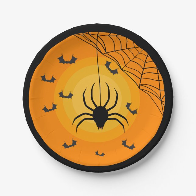 Spike Web Bats Orange Black Kids Halloween-Party Pappteller (Vorderseite)