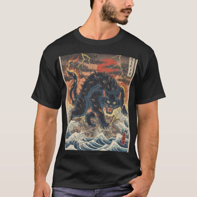 Spiked Kaiju Over Tempest Ocean T-Shirt (Vorderseite)