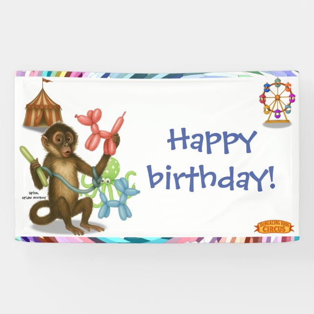 Spike's balloon monkey magic birthday banner (Horizontal)