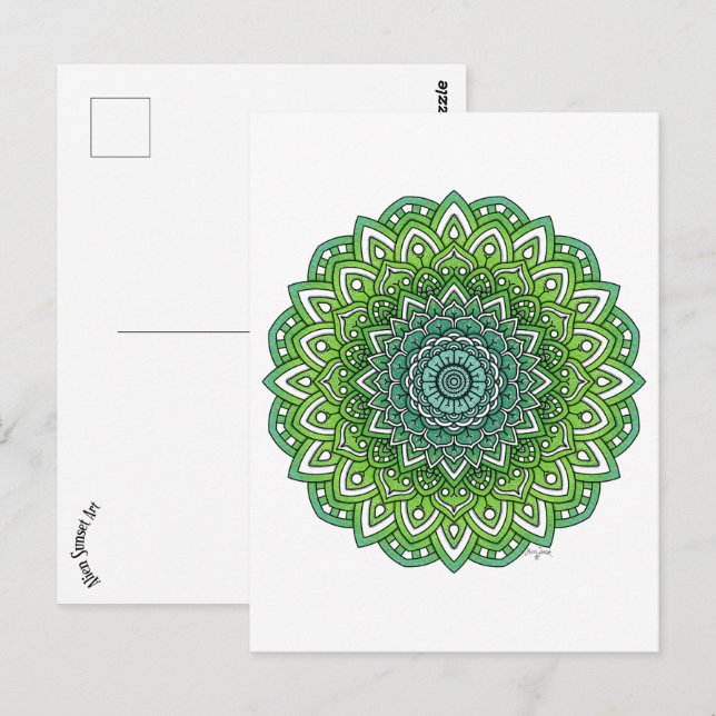 Spiky Green Blume Mandala Postkarte (Vorne/Hinten)