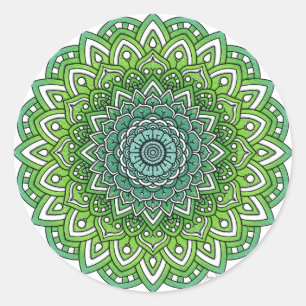 Spiky Green Blume Mandala Runder Aufkleber