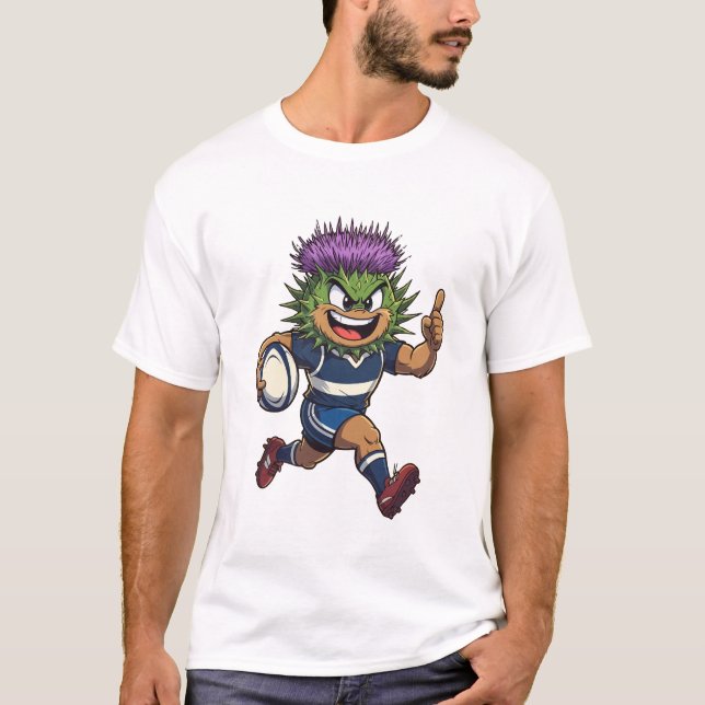 Spiky Sprint Scottish Thistle Rugby Mascot T-Shirt (Vorderseite)