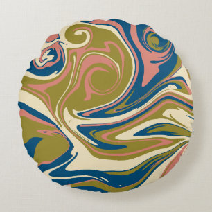 Spill - Blau, Olivgrün, Rosa und Creme Rundes Kissen