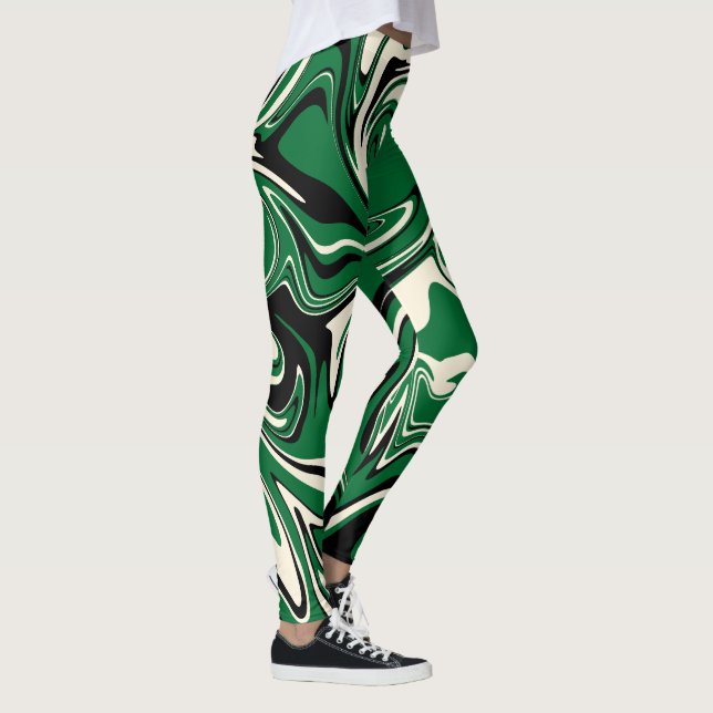 Spill - Grün, Creme und Schwarz Leggings (Rechts)