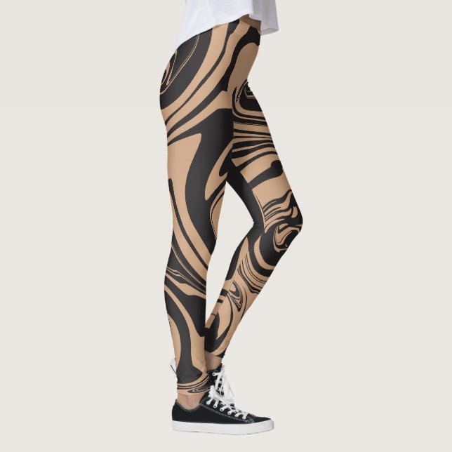 Spill in Tan und Black Retro, Marmorwirbel Leggings (Rechts)