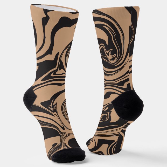 Spill in Tan und Black Retro, Marmorwirbel Socken (Gewinkelt)