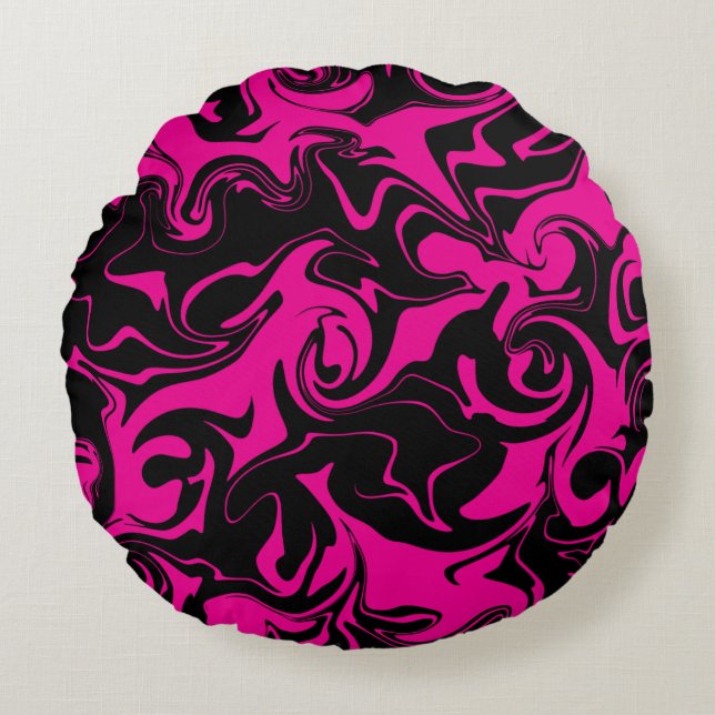 Spill - Magenta und Schwarz Rundes Kissen (Vorderseite)