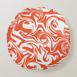 Spill - Orange und Weiß Rundes Kissen
