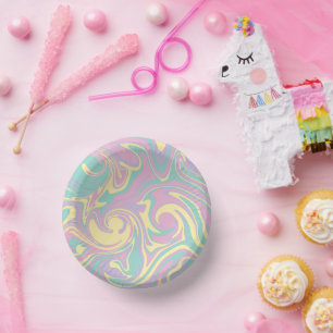 Spill - Pastellrosa, Gelb, Lila und grün Pappteller