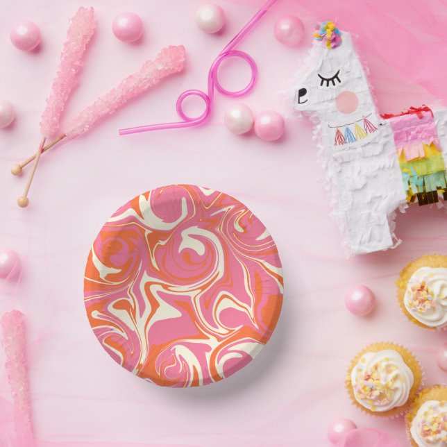 Spill - Rosa, Orange und Creme Pappteller (Party)