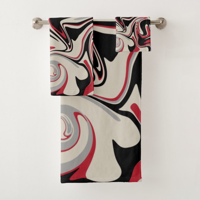 Spill - Rot, Grau, Schwarz und Knochenweiß Badhandtuch Set (Insitu)