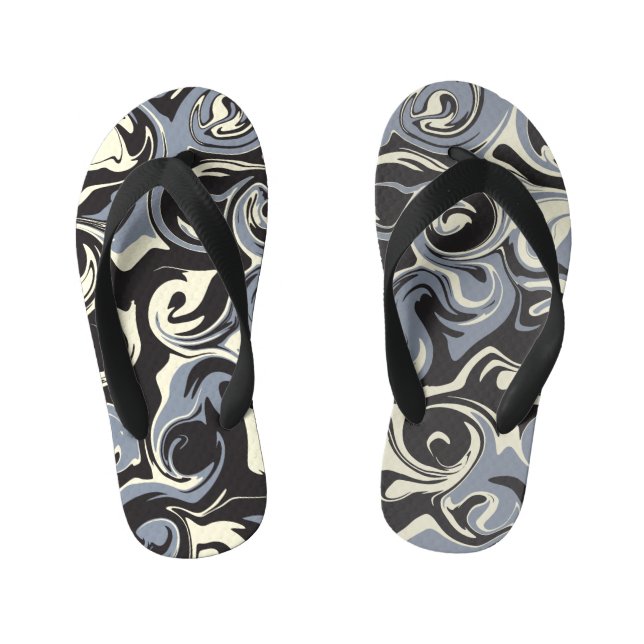 Spill - Schwarz, Grau und Creme Kinderbadesandalen (Fußbett)