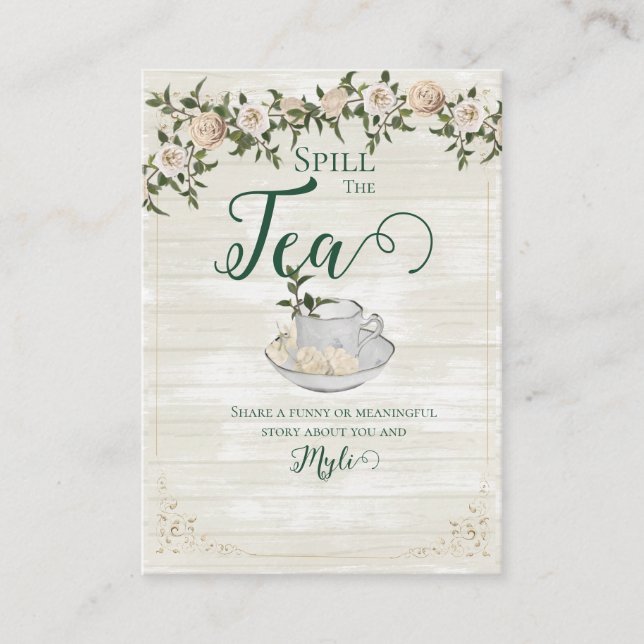 Spill the Tea Bridal Shower Flat Advice Card Hinweiskarte (Vorderseite)