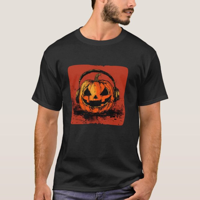Spin the Beat with this Pumpkin and Headphones Com T-Shirt (Vorderseite)