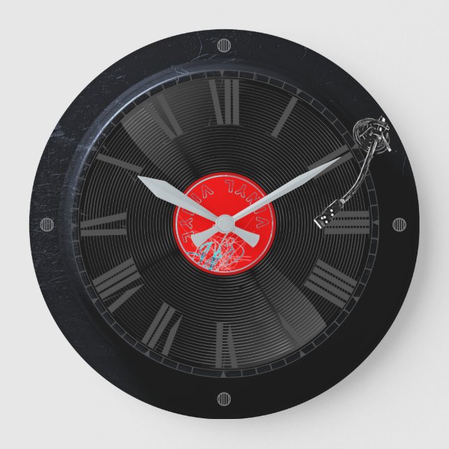 Spin Time: Retro Turntable Clock Große Wanduhr (Vorderseite)