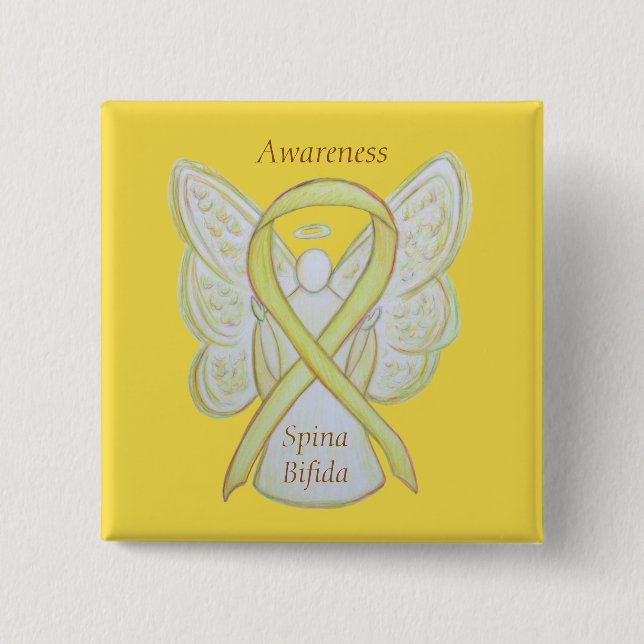 Spina Bifida Angel Yellow Awareness Ribbon Buttone Button (Vorderseite)