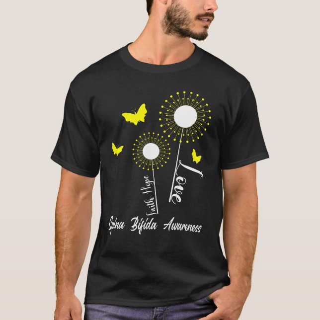 Spina Bifida Awareness Faith Hope Liebe Dandelion  T-Shirt (Vorderseite)