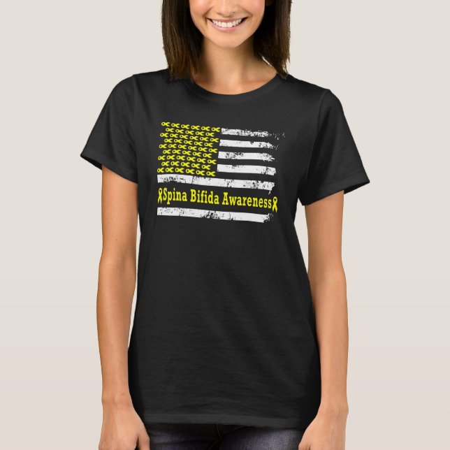 Spina Bifida Awareness USA Flag American Yellow Su T-Shirt (Vorderseite)