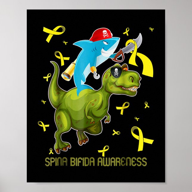 Spina bifida Bewusstsein Hai und Dinosaurier Poster (Vorne)