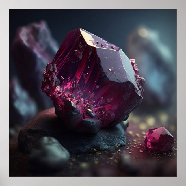 Spinel Crystal Macro, lebendiger Gemstone Art Poster (Vorne)