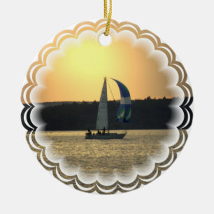 Spinnaker-Segelboot-Sonnenuntergang-Verzierung Keramik Ornament