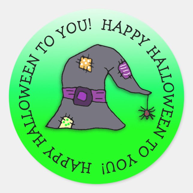 Spinne, die aus HexenhutehalenHalloween herumklamm Runder Aufkleber (Vorderseite)