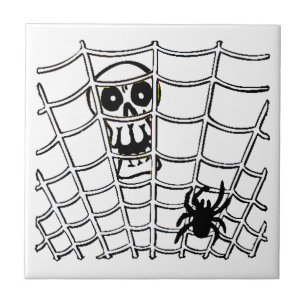 Spinne im Web mit Skull Halloween Tile Fliese