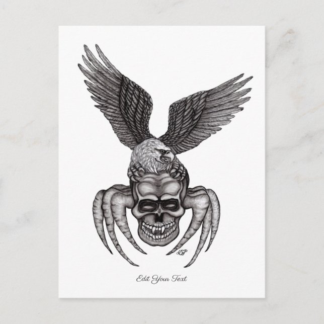 Spinne mit Adler im Tattoo-Stil Postkarte (Vorderseite)