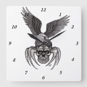 Spinne mit Adler im Tattoo-Stil Quadratische Wanduhr