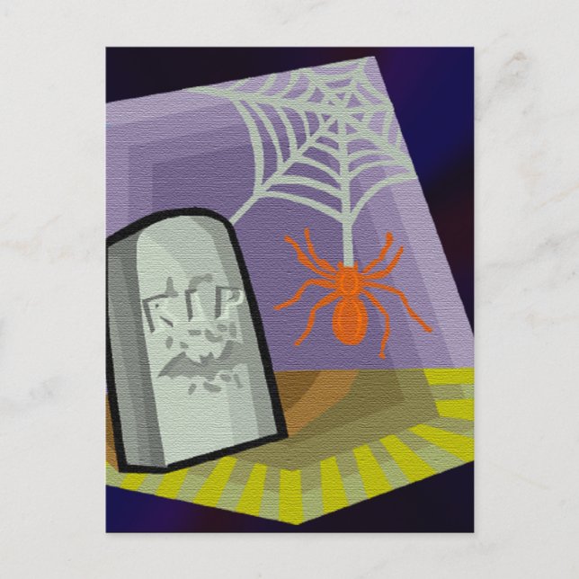 Spinne mit Netz & RIP-Marker Postkarte (Vorderseite)