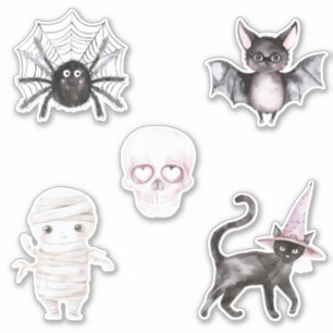 Spinne Totenkopf Fledermaus Katze Mumie Halloween Aufkleber
