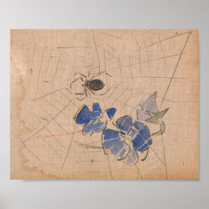 Spinne und Netz mit blauen Blumen Joseph Crawhal Poster