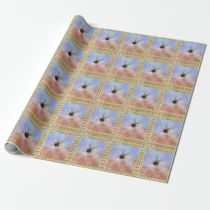 Spinnen auf blauem und goldenem Grunge, Deko Geschenkpapier