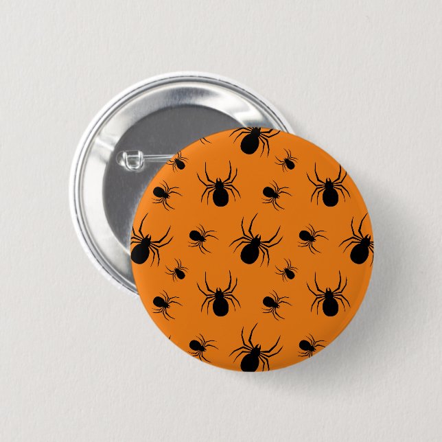 Spinnen Halloween Muster Schwarz und Orange Button (Vorne & Hinten)