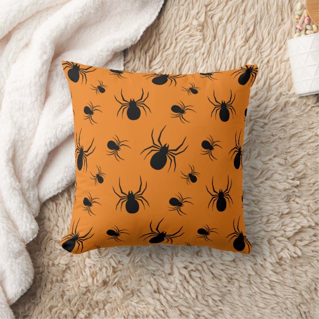 Spinnen Halloween Muster Schwarz und Orange Kissen (Decke)