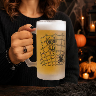 Spinnen im Web mit Schädel Mattglas Bierglas