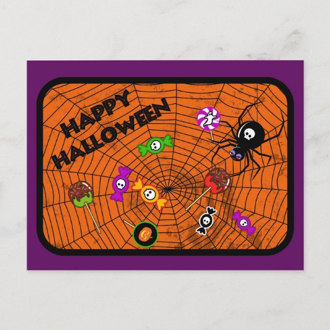 Spinnen mit Bonbons Postkarte (Vorderseite)