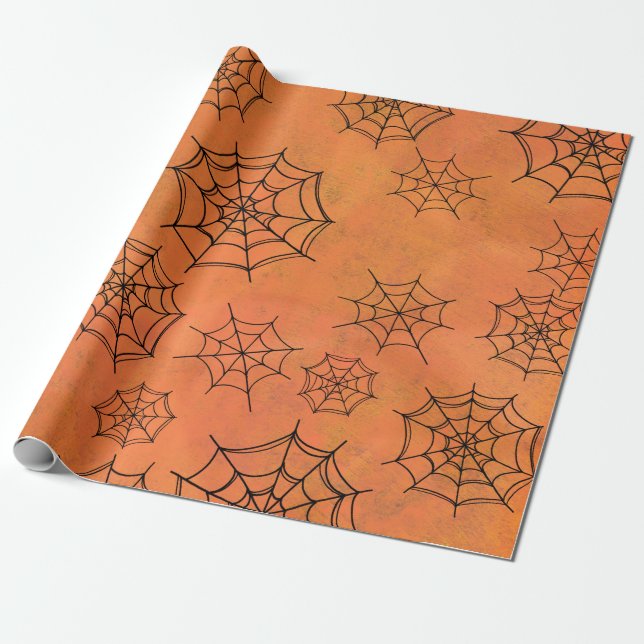 Spinnen-Netz-Orangen-Packpapier Halloweens Geschenkpapier (Ungerollt)