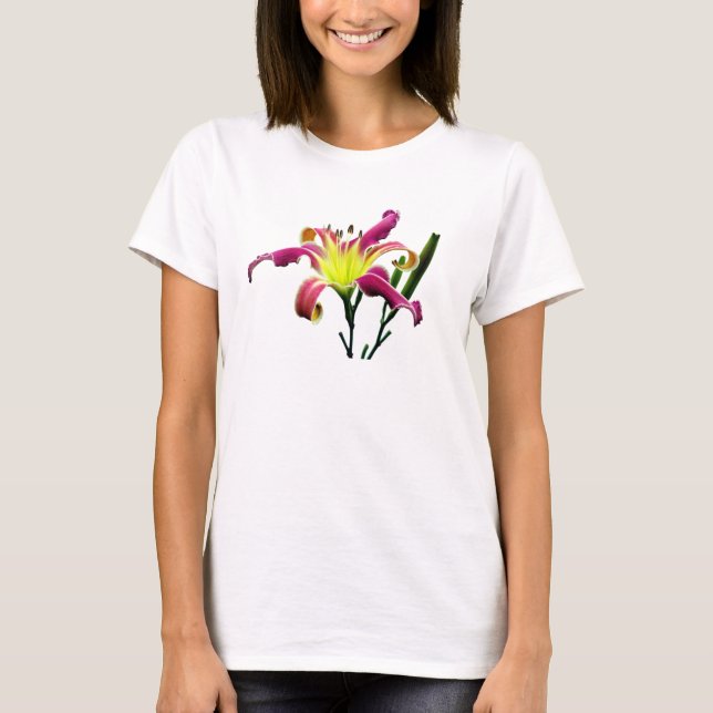 Spinnen-Taglilie-Blumenbehälter-Spitze T-Shirt (Vorderseite)