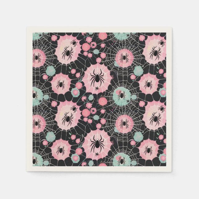 Spinnen und Weben in rosa und blassfarbener Blues  Serviette (Vorderseite)