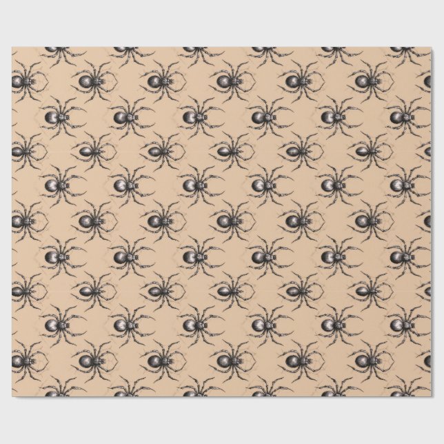 Spinnendesign Schwarzer Spinnentisch auf beige Unt Geschenkpapier (Flach)