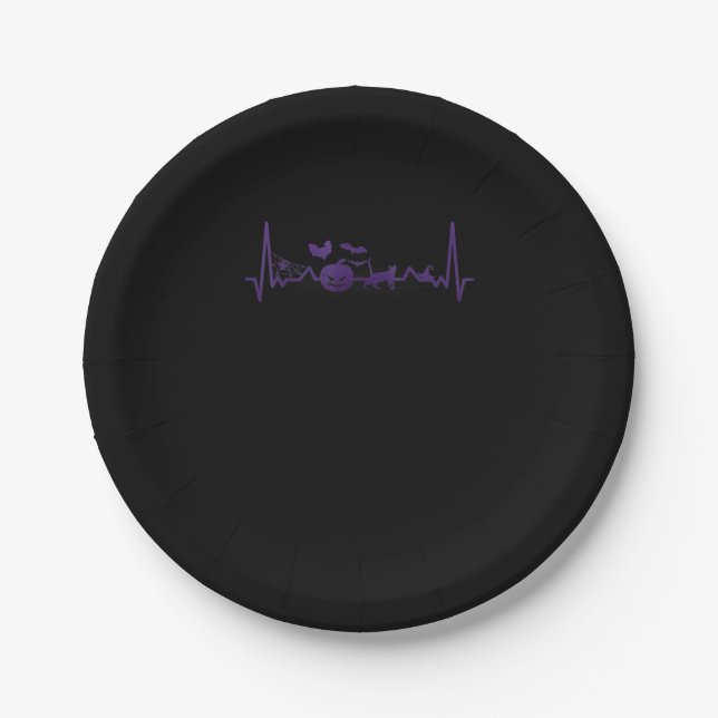 Spinnengeschenk | Funny Heartbeat Line Halloween Pappteller (Vorderseite)